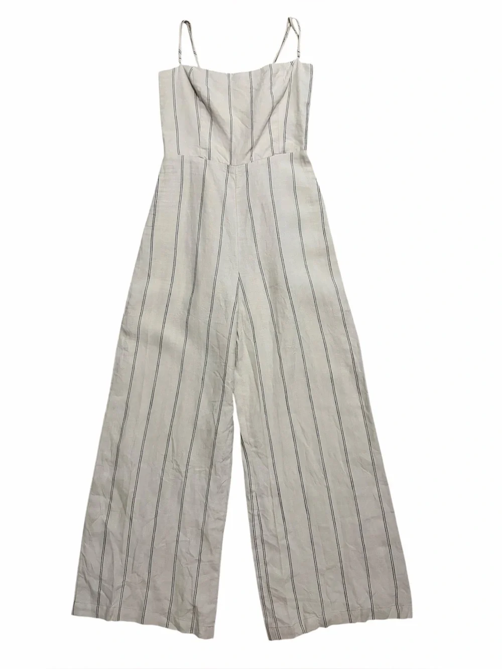 REFORMATION Sleeveless Striped Smocked Back Cropped Linen Jumpsuit 6